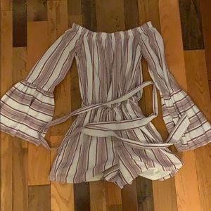 Burgundy & white striped romper
